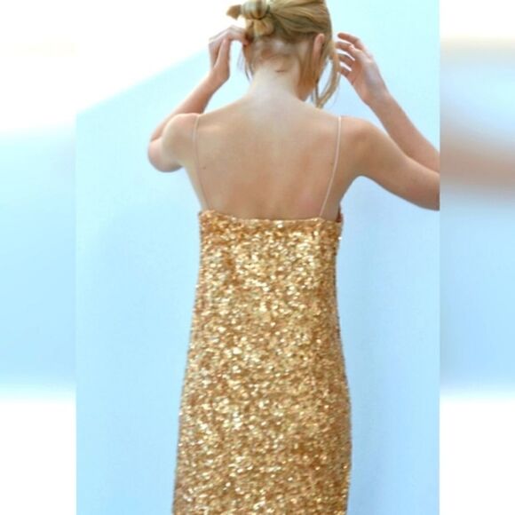 ZARA GOLD SEQUIN KNIT SLIP DRESS bloggers favorite - Picture 9 of 16